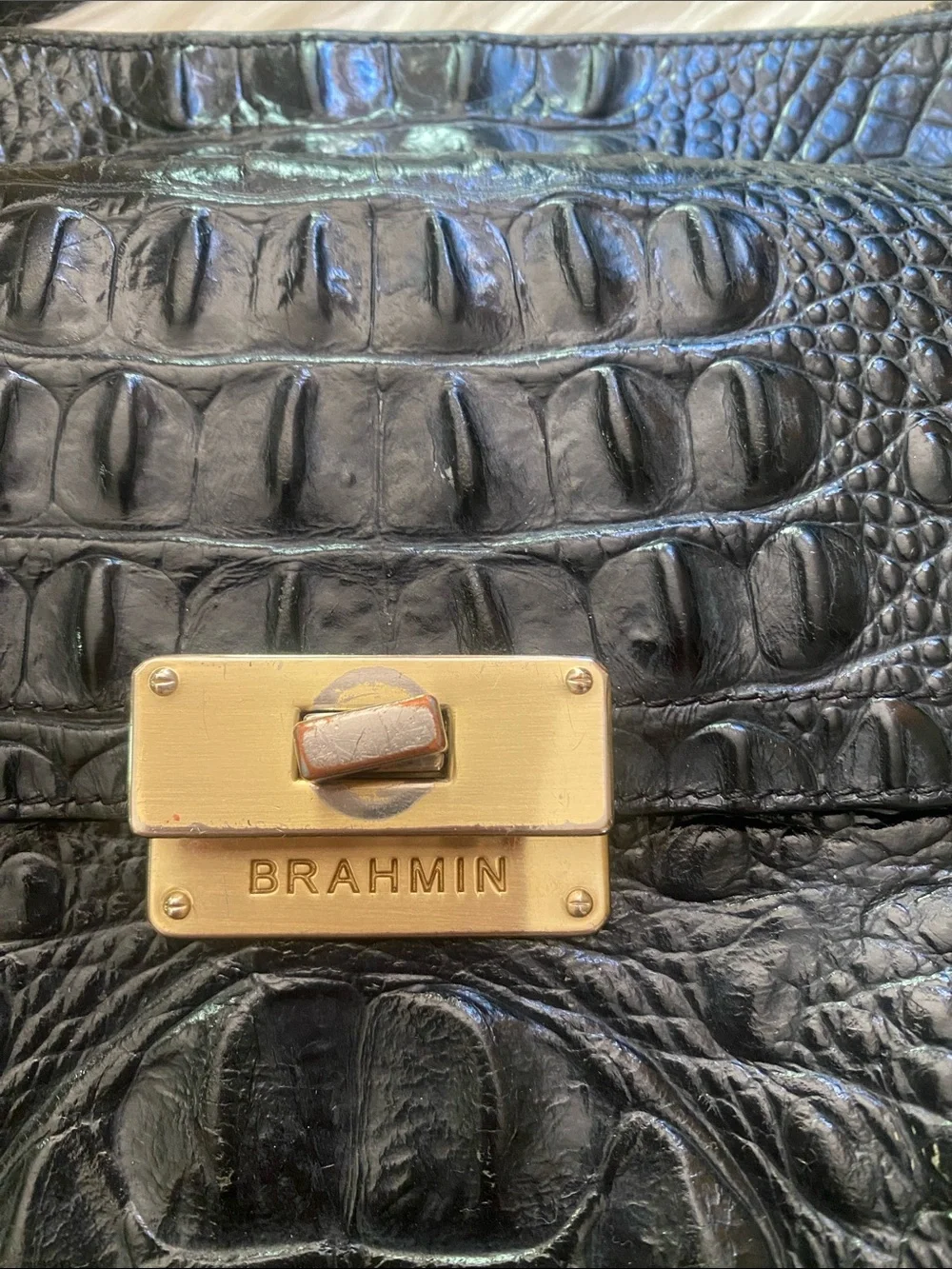 Brahmin - vintage Black Croc-Embossed Leather Crossbody with Tassel